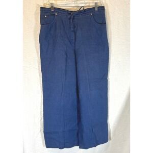 Norton View McNaughton Linen Wide Leg Drawstring Pants Casual Blue‎ M